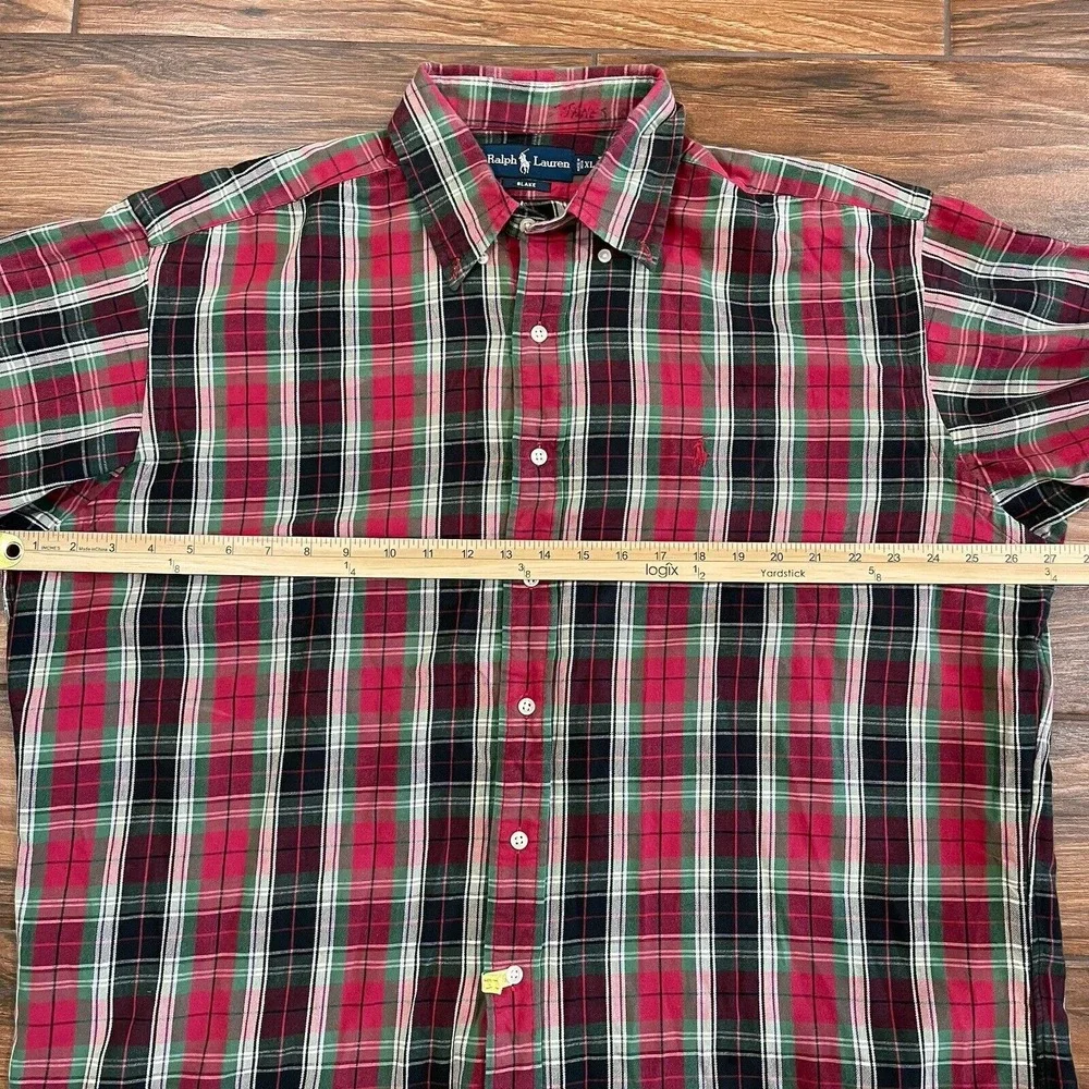 Polo Ralph Lauren Oxford Button Front Shirt Men's XL Plaid Red Green White‎